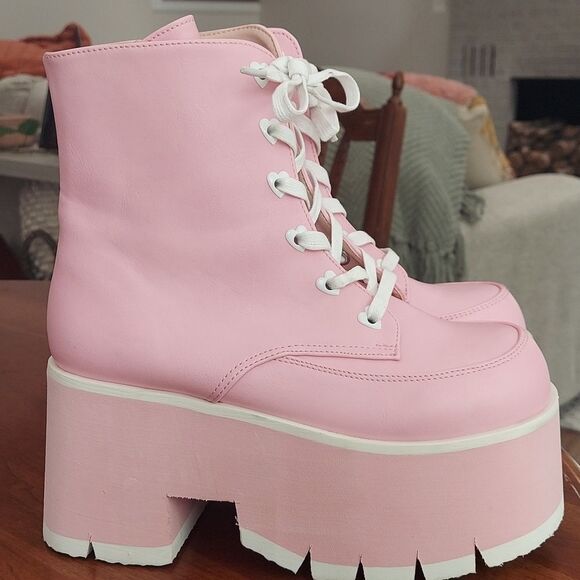 Demonia Shoes - Demonia Ashes-57 Baby Pink Platform Vegan Leather Boots Sz 9